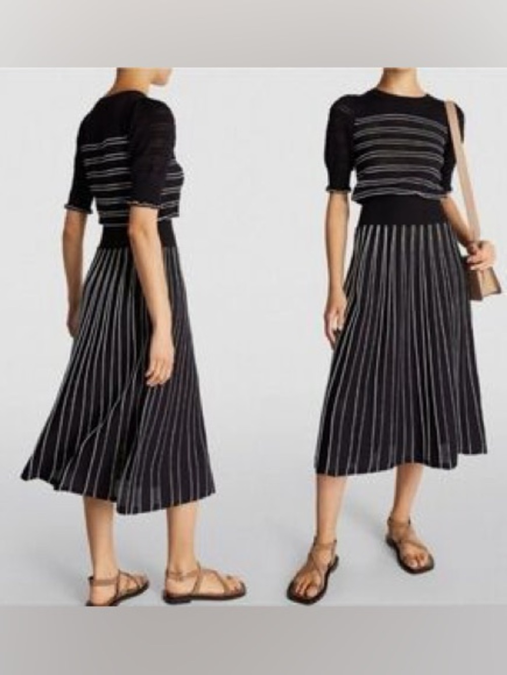 ME+EM Black and White Striped Drip Waist Dress